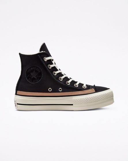 Topanky Na Platforme Converse Chuck Taylor All Star Lift Raw Edge Vysoke Damske Čierne Hnede | SK ZAR5P9